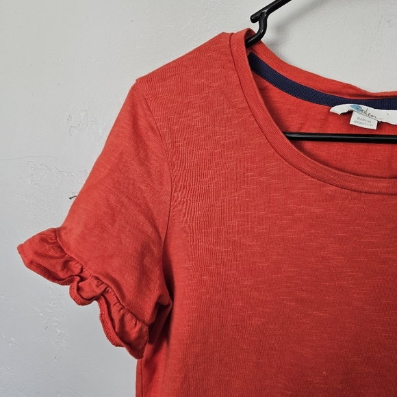 Boden Women's 6L 6 Red Orange Ruffled Knee Length T-shirt Dress Flutter Sleeves - Picture 3 of 6